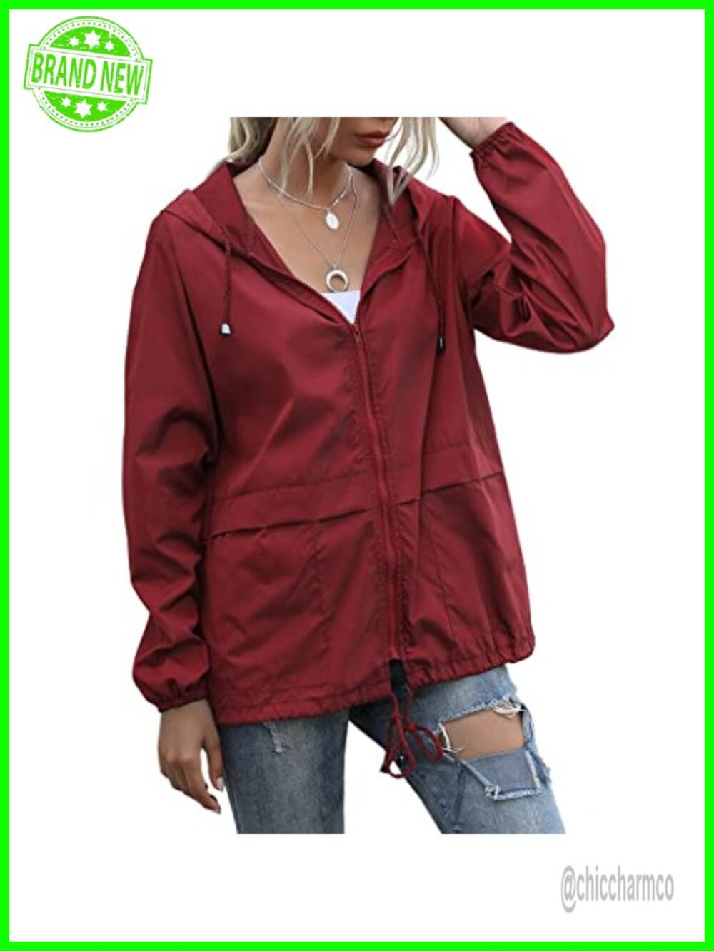 Women's Waterproof Lightweight Hooded Raincoat Windbreaker with Pockets